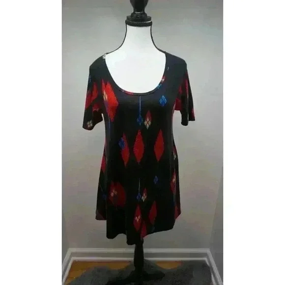 LuLaRoe Carly Dress - Black with Red and Blue Print - Size XS - Picture 1 of 12